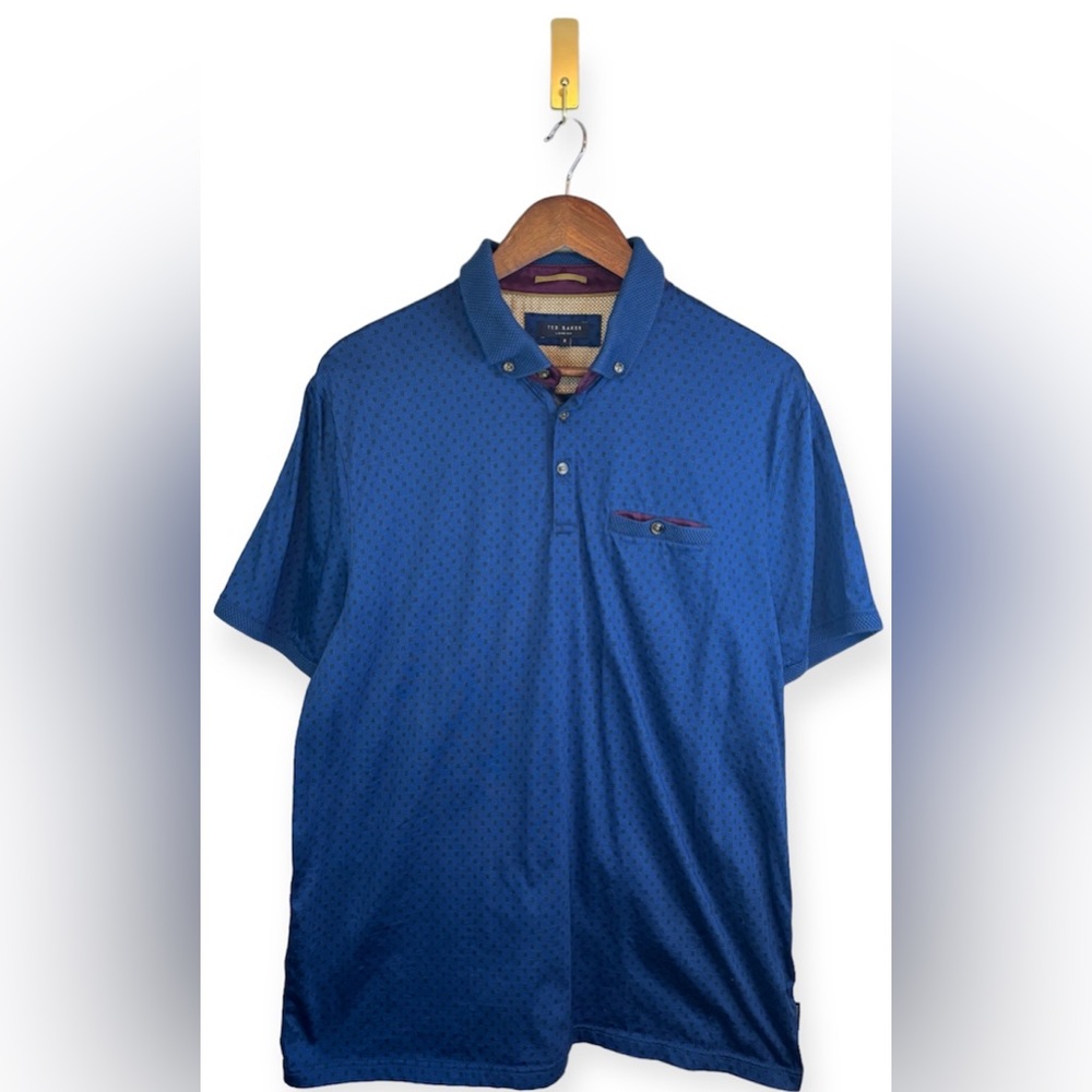 TED‎ BAKER LONDON Polo Shirt Navy Blue Purple Pattern Size 6 Medium